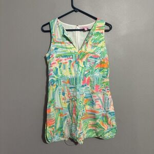 Lilly Pulitzer Romper Dress Size 2 V-Neck Abstract Print Summer One Piece